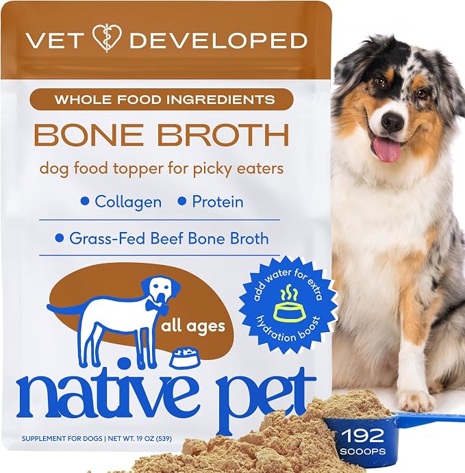 Bone Broth for Dogs and Cats - Made with Real Beef Bone Broth, Dog Food Toppers for Picky Eaters- Provides Extra Hydration & Nutrition for Joint Strength, Immunity & Heart Health-192 Scoops