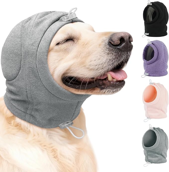 MIGOHI Lightweight XL Dog Calming Hoodie with Ears Pad - No Shake Ear Wrap for Dogs, Prevent Scratching, Adjustable Anxiety Ear Head Wrap for Large Dogs,XL,Gray