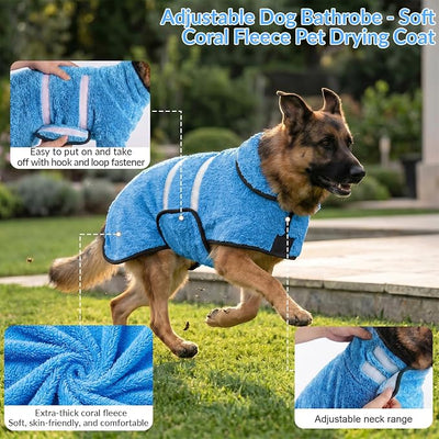 Bienbee Dog Bathrobe, Quick Drying Super Absorbent Pet Robes for Small Medium Large Dogs, Drying Coat for After Bath & Swim, Warm & Cozy Dogs Towels, Dog Puppy Bath Supplies, Light Blue XL