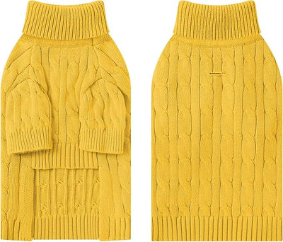 Small Dog Thermal Pullover Sweater, Classic Turtleneck Cable Knitwear Dog Clothes for Cold Weather Warm Pet Clothes for Chihuahua, Bulldog, Dachshund, Pug Yellow Medium