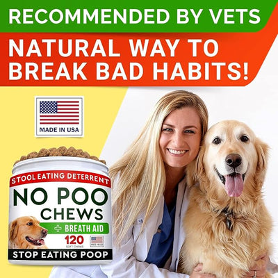 STRELLALAB No Poo Chews for Dogs - Coprophagia Deterrent with Probiotics, Enzymes & Breath Aid Support - Stop Dog Poop Eating (Turkey)