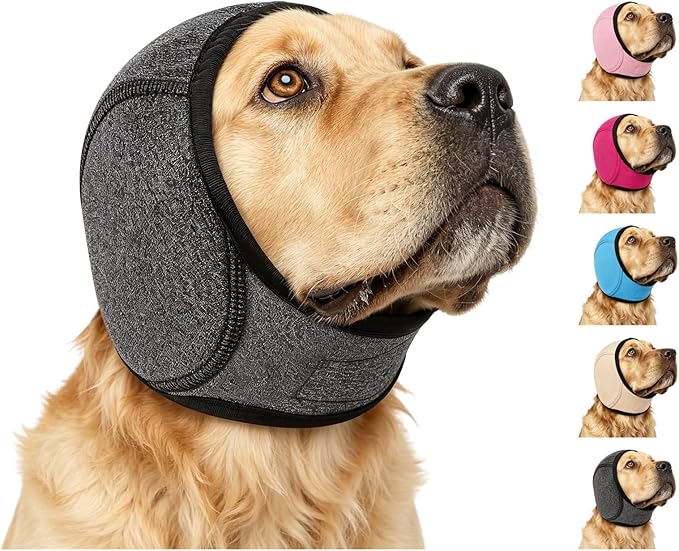 Zenpup Noise Cancelling Ear Wrap, Dog No Shake Ear Muffs Noise Protection Firework Thunder Vacuum, Comfortable Quiet Dogs Calming Hoodie, Adjustable for Grooming Bathing & Swimming (Black, X-Large)