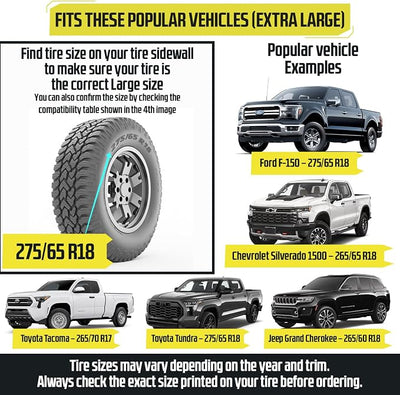 Snow Socks for Tires - Great Alternative to Tire Chains for Cars, 3D Fabric for Maximum Tire Traction & Grip, Fits SUVs, Most Subaru Models, Minivans, Pickups & Sedans (Set of 2) - Extra Large