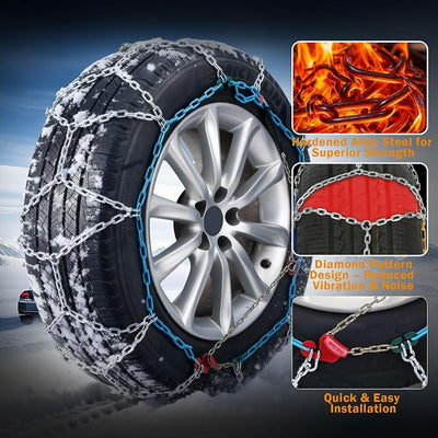 Coco Bird Heavy Duty Snow Chains Tire Chains for Light Truck, SUV & Pickup, Easy Installation, Wear-Resistant Alloy Steel for Superior Traction & Stability, Set of 2（SCRV-265）