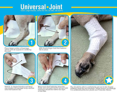 PawFlex Joint and Large Area Wound Bandages for Dogs Cats & Other Pets. Great for Leg Joint sprains and Tail Injuries! Non Adhesive Breathable Non-Slip Disposable Washable Value Pack (Medium 12pk)