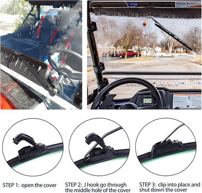 Xislet 2 Pack UTV Windshield Wiper Kit Hand Operated UTV Wiper Kit Compatible with Polaris Ranger RZR Can Am Kawasaki Honda Pioneer Golf Cart Windshield Washer Wiper - Instruction Included