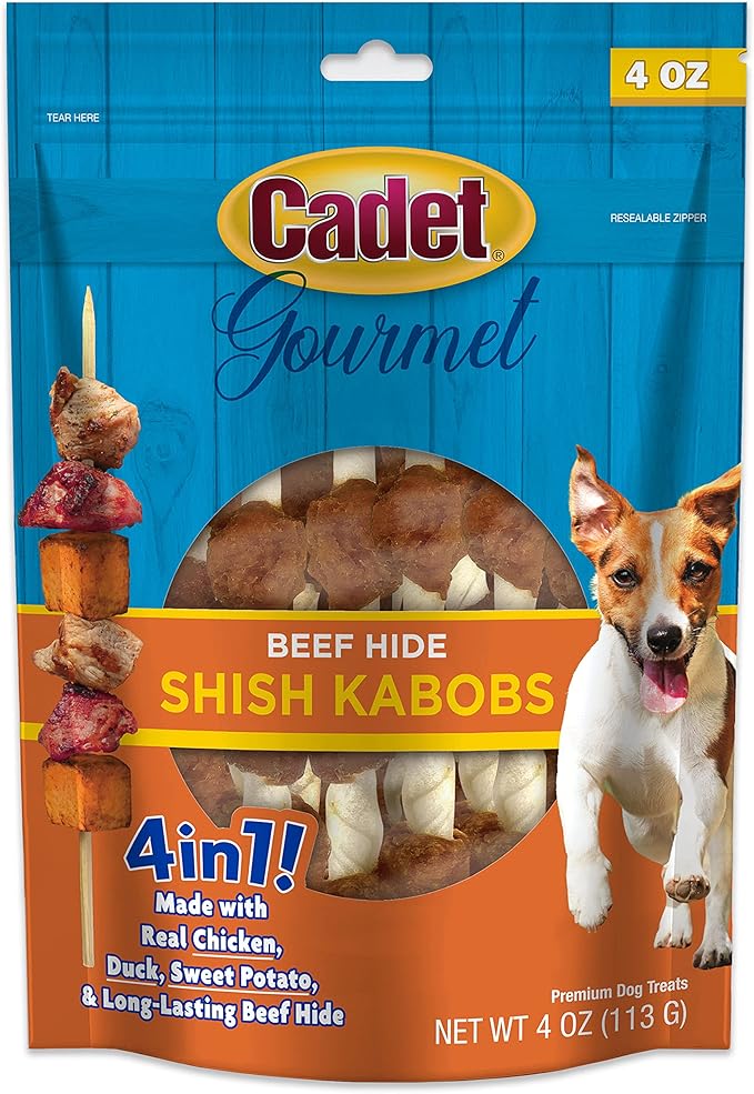 Gourmet Shish Kabob Dog Treats for Small Dogs, Healthy & Natural Chicken, Duck, & Sweet Potato Chew Sticks, Beef Hide, Small 5 Inch, 4 Ounce (Pack of 1)