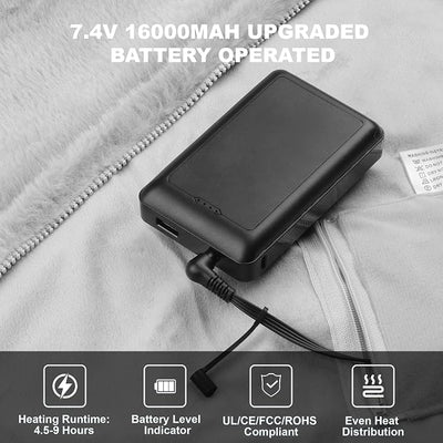 62" x 35" Heated Blanket Battery Operated with Fleece Lining 7.4V 16000mAh Battery Cordless Heated Shawl Wraps for Women Men Portable Electric Blanket 6 Heating Zones 3 Heating Levels