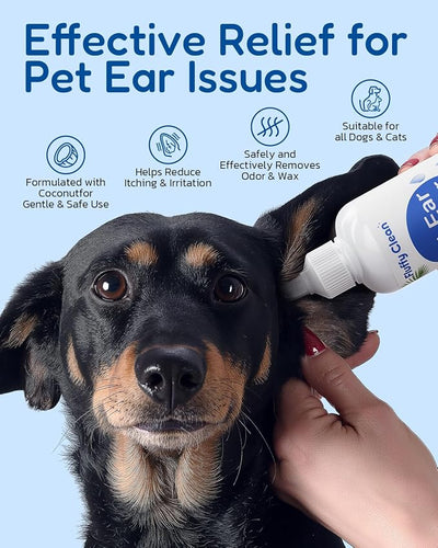 Ear Cleaner for Dogs & Cats - Gentle Ear Cleaning Solution with Natural Non-Irritating Formula for Sensitive Ear Care, Removes Built-up Wax, Discharge, Dirt & Debris - 8 OZ