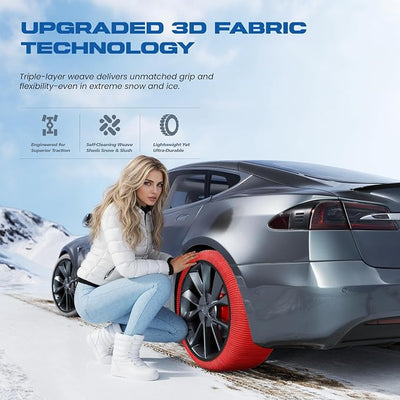 Snow Socks for Tires, Winter Traction Alternative to Snow Chains, Emergency Anti-Slip Tire Covers for Cars/SUVs/Trucks, Reusable, Certified Snow Traction Device for Ice & Snow Driving.(Red -XXXL)