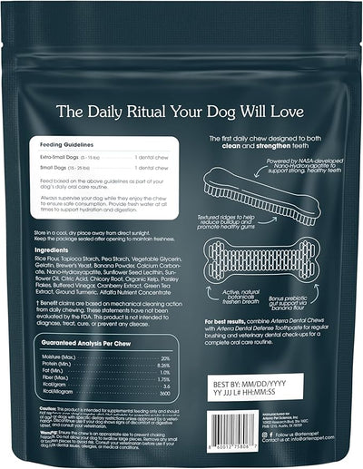 Arterra Pet Science Dental Chews for Dogs with Nano-Nydroxyapatite, 30Count | Dog Dental Chews for Stronger Teeth and Gums, Fight Plaque, Freshen Breath, Support Gut, For Small Dogs (Under 25 Pounds)