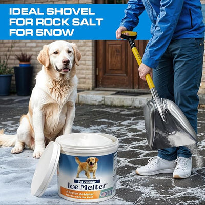 Plexon Metal Snow Shovel for Driveway 12" Blade - Heavy Duty Snow Shovel for Car - Metal Scoop Shovel Aluminum - Fiberglass Handle & Plastic D-Grip - Outdoor Garden Yard, 48" Length