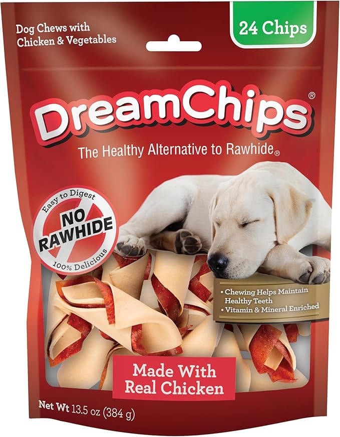 DreamChips, Rawhide Free Dog Chews Made with Real Chicken and Vegetables, 24 Count