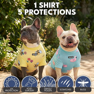 Spark Paws Sunblock Dog T-Shirt, SPF30 Protection, Lightweight Breathable Quick Dry for Dogs with Sensitive Skin - Bees & Flamingo (Set of 2) - Size 4XL