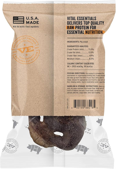 Vital Essentials Freeze-Dried Raw Pig Snout Dog Treat & Long-Lasting Natural Chew, 3-Pack | Single Ingredient Dog Treat for Aggressive Chewers | Made in USA