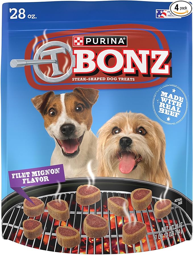 Purina T-Bonz Filet Mignon Flavor Steak Shaped Treats for Dogs - (Pack of 4) 28 oz. Pouches