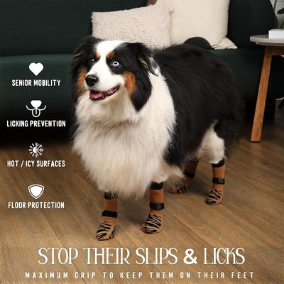DOK TigerToes Premium Non-Slip Dog Socks for Hardwood Floors - Extra-Thick Grip that Works Even When Twisted - Prevents Licking, Slipping, and Great for Dog Paw Protection (Cool Caramel, X-Small)