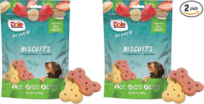 Dole for Pets Dog Biscuits Assorted Banana + Strawberry Mix, Real Fruit Flavor Vegan Crunchy Treats, No Wheat Corn Soy or Artificial Additives, Bite Size Training Snacks for Dogs, 7 Oz (Pack of 2)