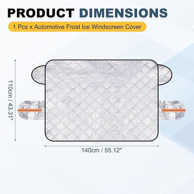 HARFINGTON Car Windshield Snow Cover, 55 Inch 2 Layers Universal Heavy Duty Automotive Frost Ice Windscreen Covers with 5 Magnetic Edges and Side Mirrors Guard for SUV Trucks, Silver