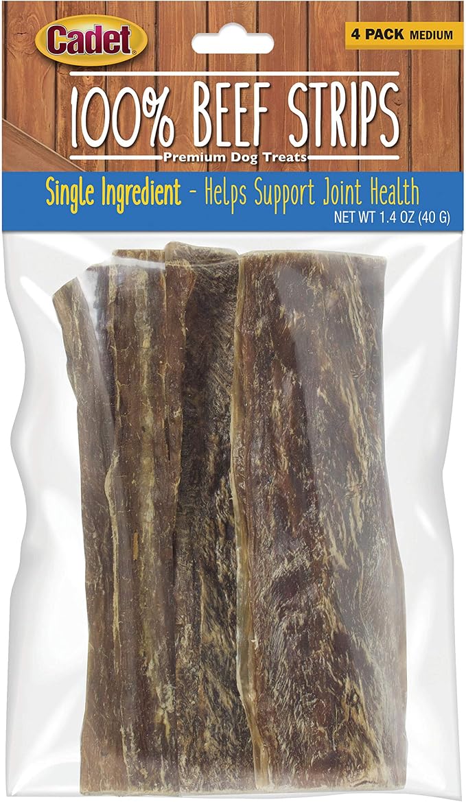 Cadet 100% Beef Strips Dog Treats, Single Ingredient Beef Esophagus Dog Jerky, Healthy High Protein Rawhide Alternative for Small & Large Dogs, 1.4 Ounce
