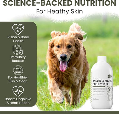 Pure Cod Liver Oil for Dogs - 8 oz - Contains Omega 3, Omega 6, Vitamin A, and Vitamin D to Reduce Itching and Promote Skin and Coat, Heart, Joint, and Immune Health
