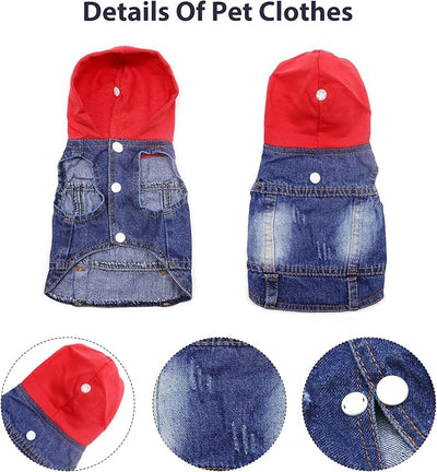 SILD Pet Clothes Dog Jeans Jacket Cool Blue Denim Coat Small Medium Dogs Lapel Vests Classic Hoodies Puppy Blue Vintage Washed Clothes (Red,M)