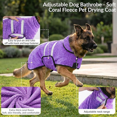 Bienbee Dog Bathrobe, Quick Drying Super Absorbent Pet Robes for Small Medium Large Dogs, Drying Coat for After Bath & Swim, Warm & Cozy Dogs Towels, Dog Puppy Bath Supplies,Light Purple M