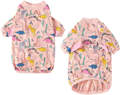Dog T Shirts Cotton Dinosaur Pattern Prints Shirt Pajamas Pets Breathable Stretchy Apparel Clothes for Large Dogs (L,Pink Dinosaur)