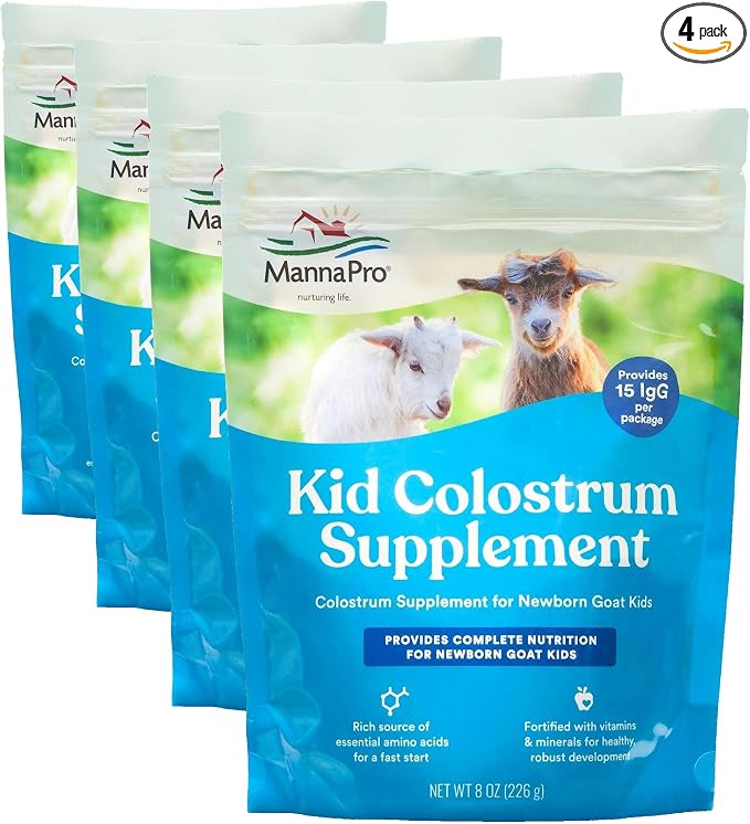 Manna Pro Colostrum Supplement for Newborn Goat Kids | Fortified with Vitamins and Minerals | Helps Promote Healthy Development | 8oz (Pack of 4)
