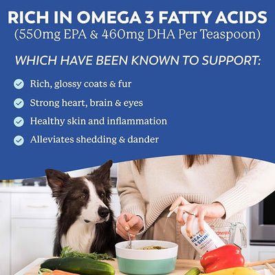 Dr. Harvey’s Health & Shine Omega 3 Fish Oil for Dogs from Wild Caught Cod, Mackerel, Herring, Anchovies and Sardines - Supports Beautiful Fur, Strong Joints and Itchy Allergy Relief (16 fl. oz.)