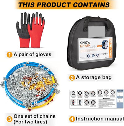 Snow Chains,Tire Chains for Car Pickup Suv Truks,Easy Installation,Use Snow Ices and Mud,for Tire Width 215 225 235 245mm and More-Set of 2