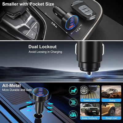 Car Charger USB C, 98W Multiport Fast Car Phone Cigarette Lighter USB Charger 12-24V USB Outlet Car Adapter Plug for iPhone 17/16/15 Pro Max,Galaxy S26/S25/S24 Ultra,Tablet, Android(Black)