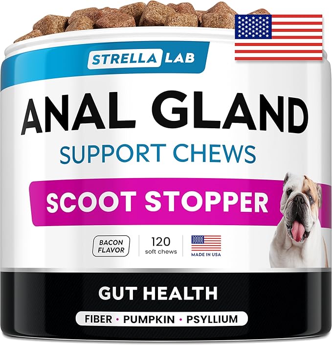 Anal Gland Support Chews - Scoot Treatment - Digestive Enzymes, Prebiotics & Fiber Supplement for Dogs Digestion & Gut Health. Proprietary Blend of Beet, Psyllium, Dandelion & Pumpkin 120Ct