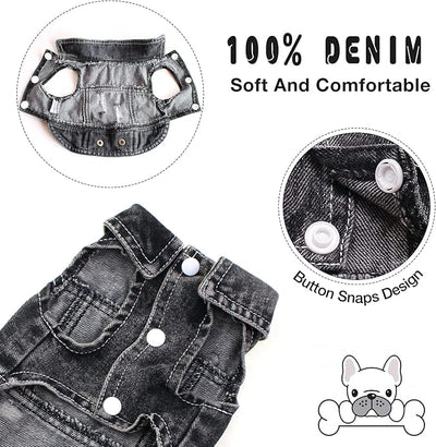SILD Pet Clothes Dog Jeans Jacket Cool Blue Denim Coat Small Medium Dogs Lapel Vests Classic Hoodies Puppy Blue Vintage Washed Clothes (XS, Black)