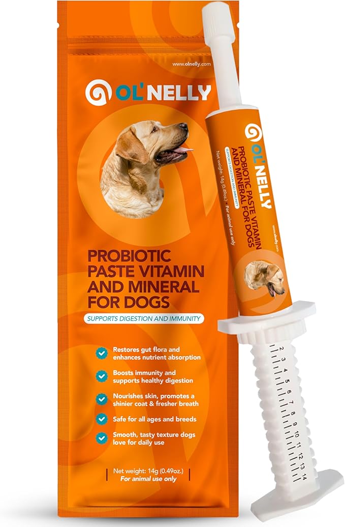 OL’ NELLY Dog Probiotic Paste for Dogs & Cats, 7.2 Billion CFU, Helps Support Loose Stool, Gas & Sensitive Stomach, 6-Strain Probiotics + Prebiotic, 14g