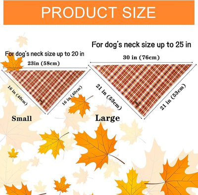 Unique Style Paws Dog Bandanas 1PC Washable Cotton Triangle Dog Scarfs Autumn Plaid with Colorful Orange Grid for Small Medium Large Dogs and Cats