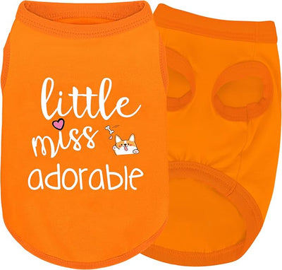 Cotton Dog Shirt with 'Little Miss Adorable' Corgi Head Print, Soft & Breathable Pet Apparel for Small, Medium, and Large Dogs, All-Season Sleeveless Vest, Cute and Comfortable Dog Outfit.Orange 2XL