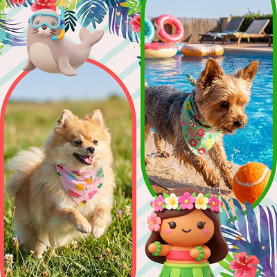 Weewooday 50 Pcs Summer Bandanas Bulk for Dogs Kerchief Bibs Scarves with Beach, Fruit, Hawaii Ice Cream Luau Aloha Rainbow Pool for Small Medium Large Grooming Accessories(19.7 x 13.8 x 13.8 Inch)
