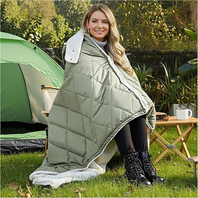 Heated Blanket Battery Operated, 12V Portable Electric Heated Throw Shawl with Detachable Hood-Scarf,Heating Outdoor Camping Blanket Hoodie for Traveling,Picnics,Car