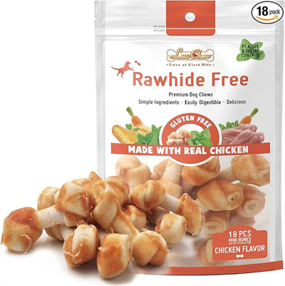 LuvChew Premium Dog Chew Bones, Made with Real Chicken, Rawhide Alternative, Made with Limited Ingredients, Highly Digestible (Mini 18pcs/Pack)