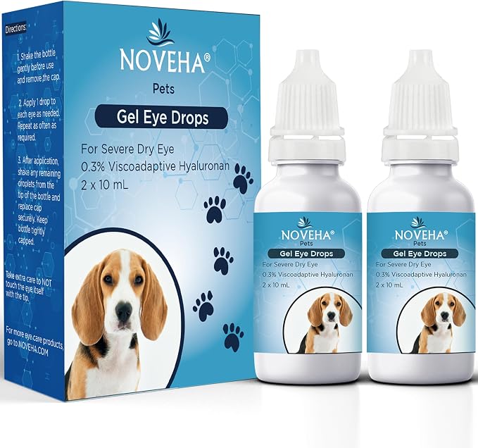 Pet Gel Eye Drops with 0.3% Viscoadaptive Hyaluronan | Eye Solution for Severe Dry Eyes - Long Lasting Hydration, Reduces Nuisance, Swelling & Dryness - Eye Lube for Dogs and Cats (2x10mL)