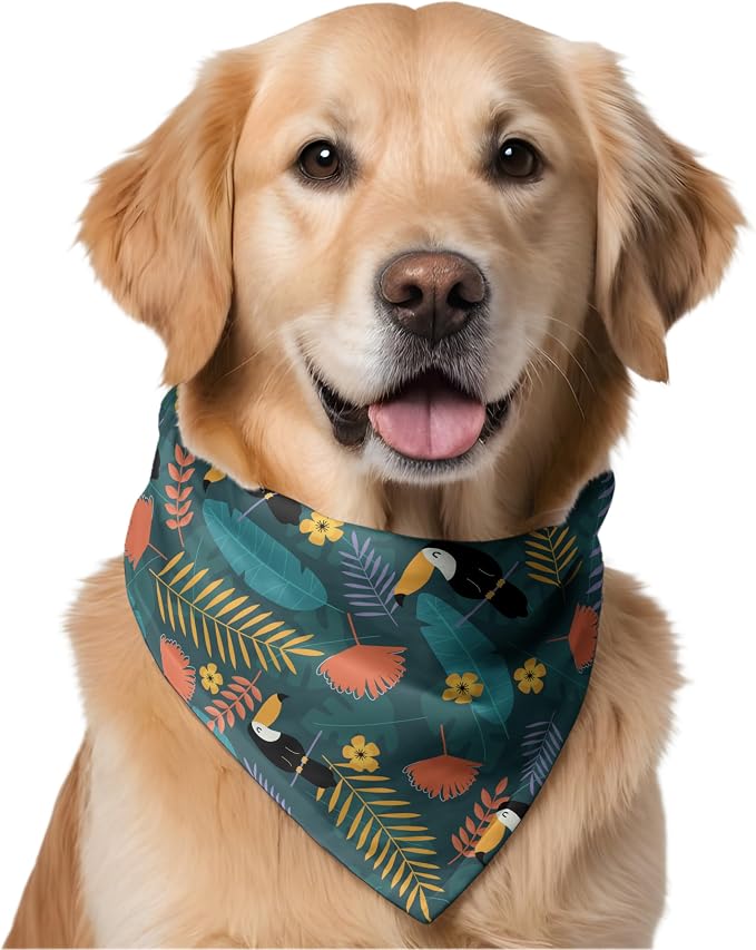 W Brings Bandana for Dogs | This Stunning Gorgeous Design Dog Bandana Scarf is Perfect Styling Accessory for Dogs Large, Medium & Small. One Size Fits All. (Medium - Large, Toucan Jungle)