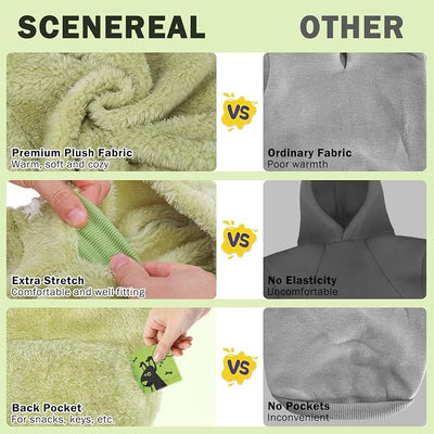 SCENEREAL Fleece Dog Sweaters Hoodie for Small Medium Large Dogs Girls Boys, Plush Fuzzy Dog Clothes Hoodies with Leash Hole, Winter/Fall Puppy Cold Weather Coat, Sherpa Hooded Sweatshirt, Green ML