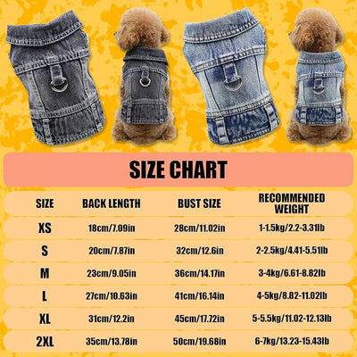 Dog Jeans Jacket for Small Dogs Boy, Puppy Denim Jacket with Leash D-Ring, Pet Cat Vest Clothes T-Shirts for Small Dogs, Puppy, Pugs, Chihuahuas, Yorkie,Teacup (Black, X-Large)