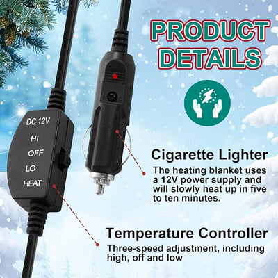 Tuanse 58 x 43 Inches 12 Volt Heated Car Blanket Plug in Portable Car Electric Blanket with Cigarette Lighter, Temperature Controller and Storage Bag for Rv Truck Traveling(White Green,Christmas Tree)