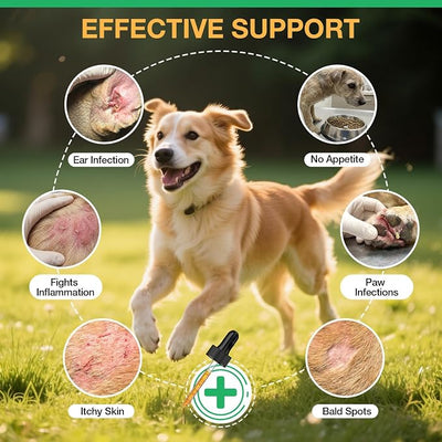 Yeast Infection Treatment for Dogs, Natural Dog Yeast Infection Treatment, Ear & Skin Itch Relief, Reduces Inflammation & Irritation, Herbal Dog Supplement Drops with Probiotics & Multivitamins, 2 FL