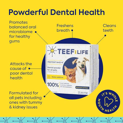 Teef For Life Protektin42 Plant-Derived Prebiotic Dental Powder for Dogs, Daily Dental Care, Clinically-Proven Formula Naturally Fights Plaque and Tartar, Dental Kit with 180 Servings