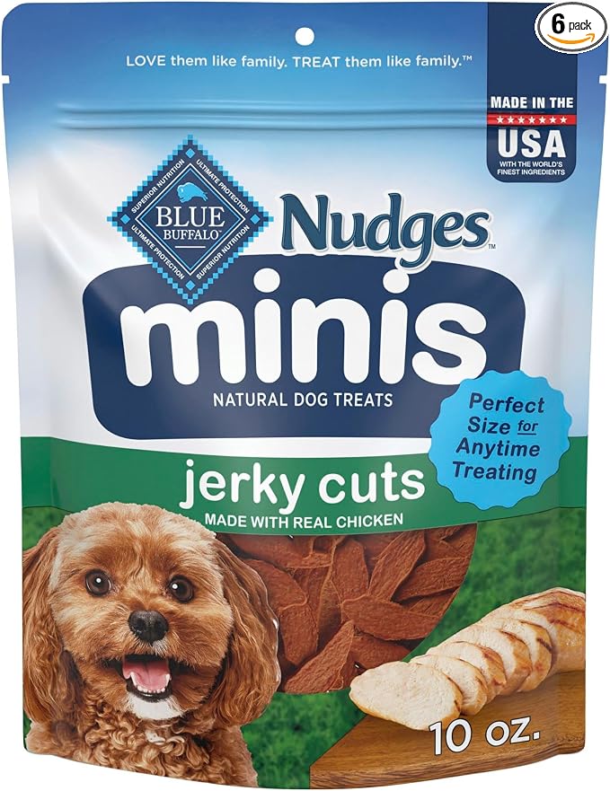 Blue Buffalo Nudges Minis Jerky Cuts Made with Real Chicken, Natural Dog Treats Mineral-Enhanced for Flavor, 10 oz. Bag (Pack of 6)