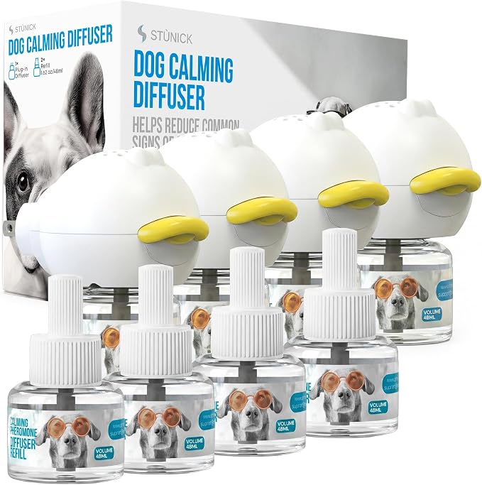 STUNICK CB1 Dog Calming Diffuser, Calming Pheromones, 60 Day Supply, 4 Diffuser and 8 Refills, Helps Reduce Stress, Separation, Pee Accidents, Barking, & Destructive Behaviors