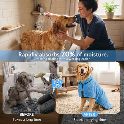 Bienbee Dog Bathrobe, Quick Drying Super Absorbent Pet Robes for Small Medium Large Dogs, Drying Coat for After Bath & Swim, Warm & Cozy Dogs Towels, Dog Puppy Bath Supplies,Light Blue M